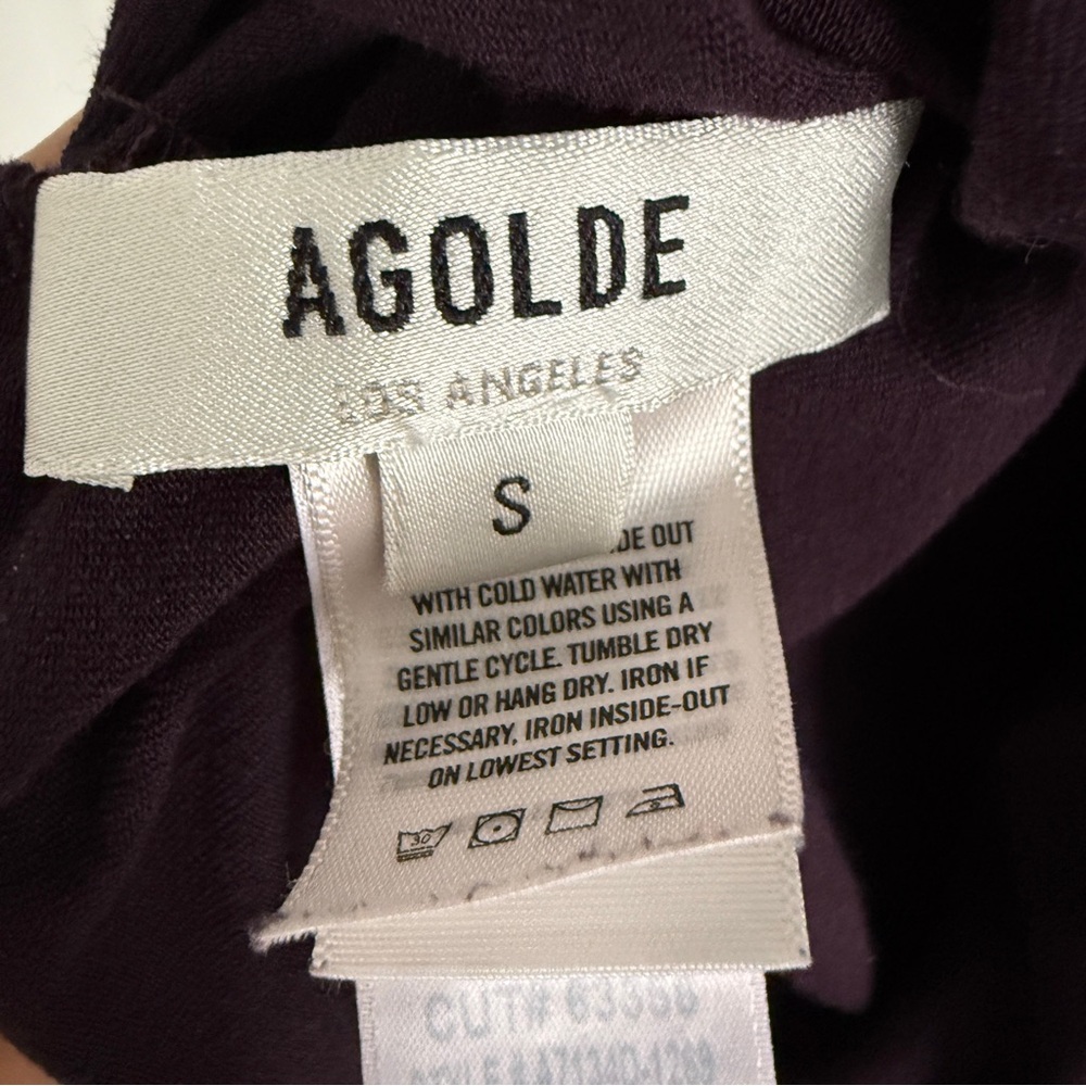 AGOLDE Hilma Twist Sleeve Off the Shoulder Bodysuit in Dark Purple Plum - Picture 9 of 10